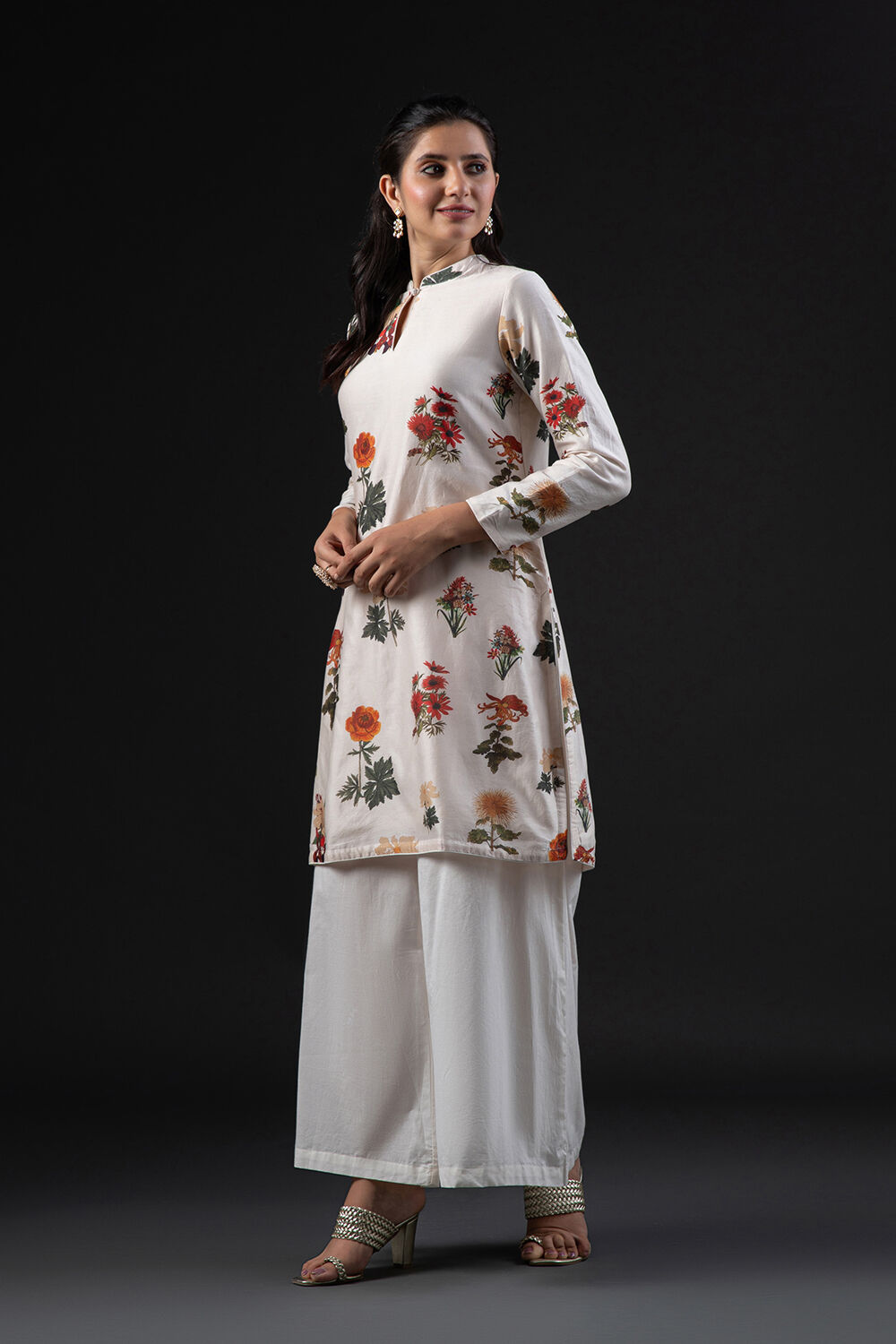 Rohit Bal Off White Cotton Silk Straight Printed Kurta Set image number 3