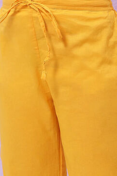 Yellow Cotton Anarkali Kurta Narrow Pants Suit Set image number 2