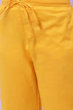 Yellow Cotton Anarkali Kurta Narrow Pants Suit Set image number 2