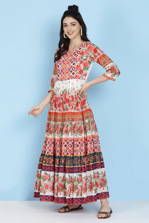Off White Cotton Tiered Dress image number 2