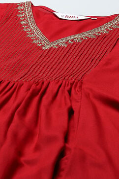 Red Rayon Gathered Suit Set image number 1