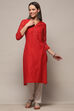 Red Polyester Asymmetric Kurta