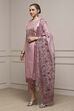 Pink Linen Blend Hand Embroidered Unstitched Suit Set image number 4