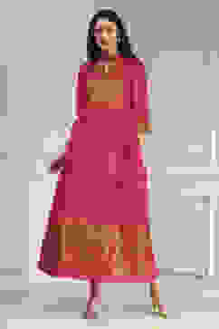 Fuchsia Yarn-Dyed Flared Kurta image number 5