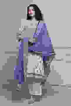 Blue Cotton Straight Suit Set image number 6