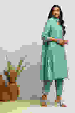 Powder Blue Solid Festive Straight Suit Set image number 5