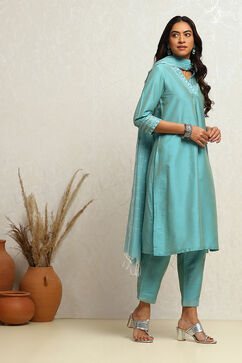 Powder Blue Solid Festive Straight Suit Set image number 5