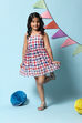 Red & Blue Cotton Gathered Dress