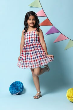 Red & Blue Cotton Gathered Dress image number 0
