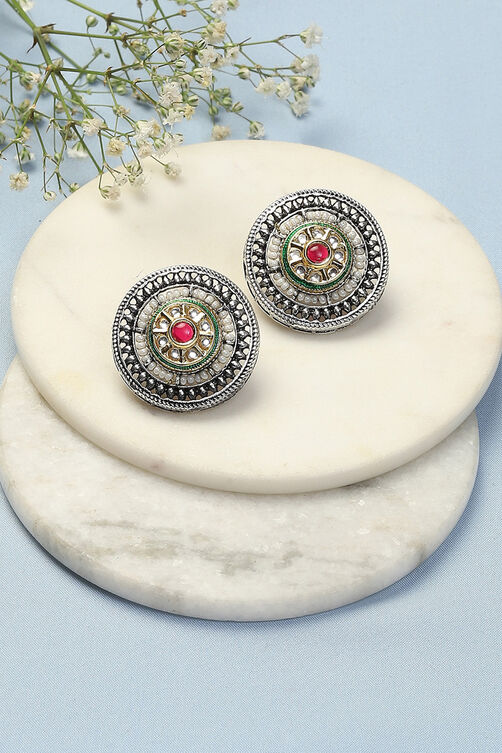 Oxidised Red & Green Brass Earrings image number 0