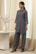 Black Printed Shirt-Style Straight Co-ord Set image number 3
