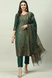 Emerald Green Art Silk Straight Kurta Slim Pants Suit Set image number 0