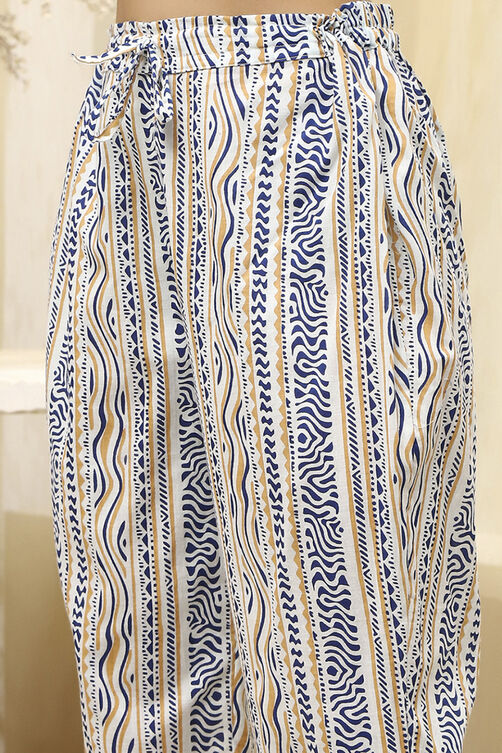 Royal Blue Cotton Screen Print Unstitched Suit Set image number 3