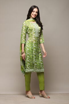 Green Silk Blend Printed Unstitched Suit Set image number 7