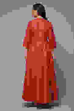 Red Cotton Straight Printed Dress image number 2