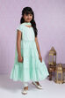 Sea Green Cotton Tiered Kurta Churidar Suit Set