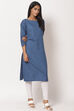 Indigo Cotton Straight Yarndyed Kurta image number 3