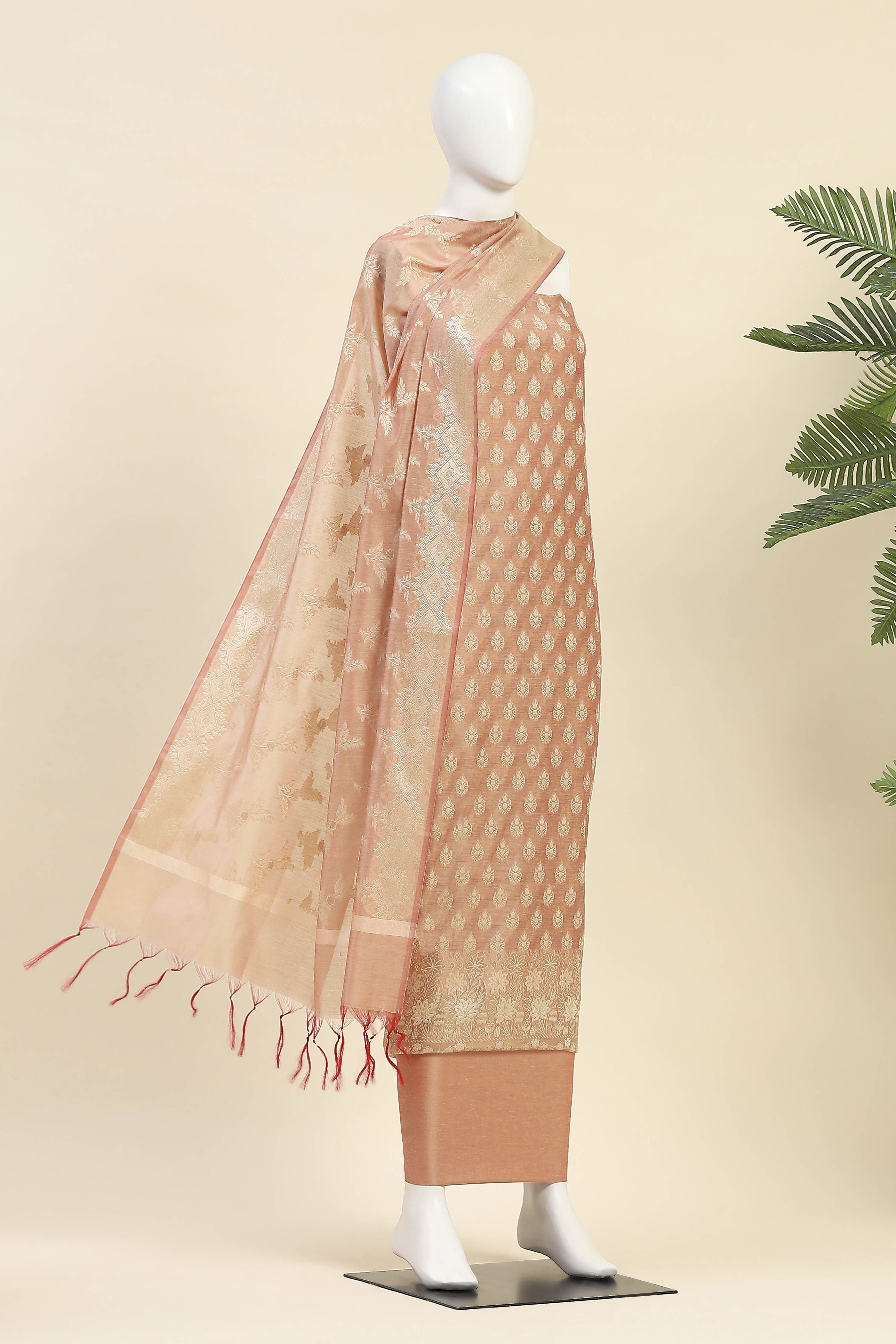 Blue Cotton Printed Embroidered Unstitched Suit Set image number 4