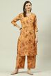 Peach Printed Straight Kurta Palazzo Suit Set image number 3