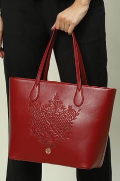 Maroon Pu Leather Tote Bag image number 6