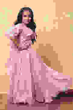 Pink Poly Chanderi Floral Mirror Work Festive Lehenga Set image number 5