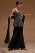 Black Polyester Embroidered Sharara Suit Set image number 4