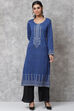 Blue Straight Poly Metallic Kurta