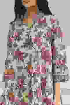 Off-White and Red Cotton A-Line Shirt image number 1