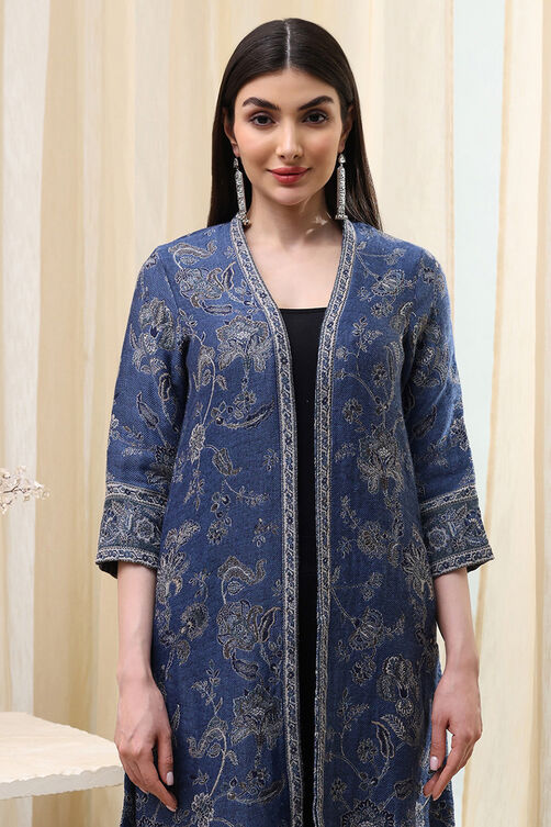 Indigo Poly Mettalic Front Open Yarndyed Shrug image number 1