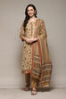 Coffee Brown Cotton Machine Embroidered Unstitched Suit Set image number 8