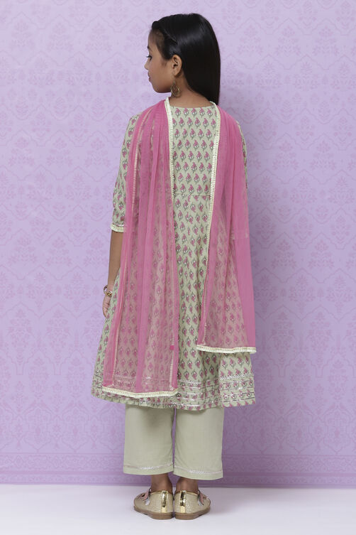 Pista Green Cotton Girls Flared Straight Kurta Palazzo Suit Set image number 7