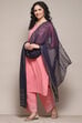 Navy Polyester Printed Dupatta image number 0