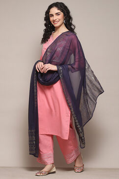 Navy Polyester Printed Dupatta image number 0