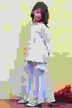 Powder Blue Cotton Embroidered Kurta Sharara Set image number 3