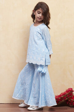 Powder Blue Polyester Sharara Suit Set image number 3