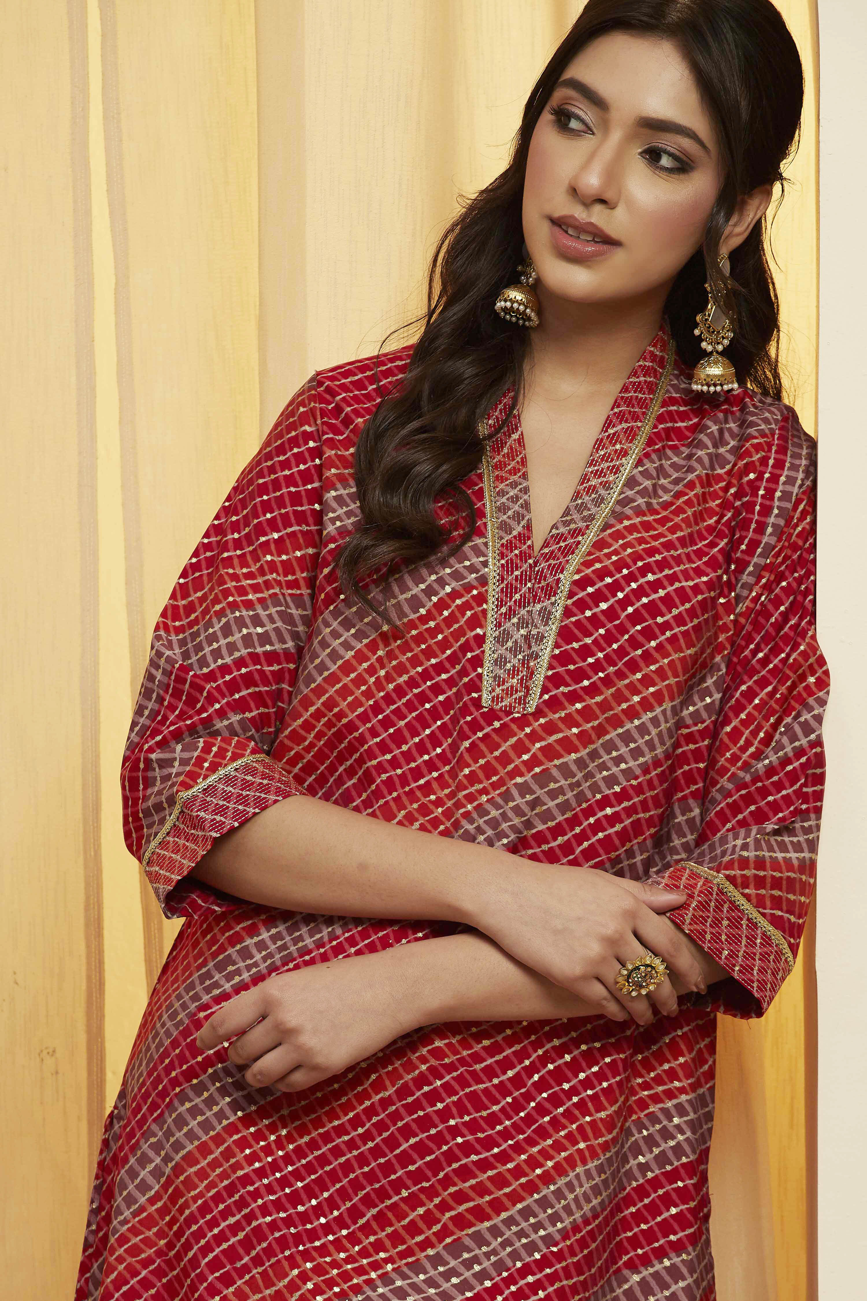 Red Poly Viscose Straight Kurta image number 1