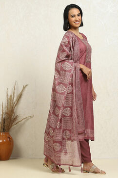 Peach Chanderi Hand Embroidered Unstitched Suit Set image number 6