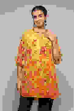 Yellow Polyester Straight Printed Top image number 0