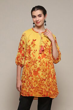 Yellow Polyester Straight Printed Top image number 0