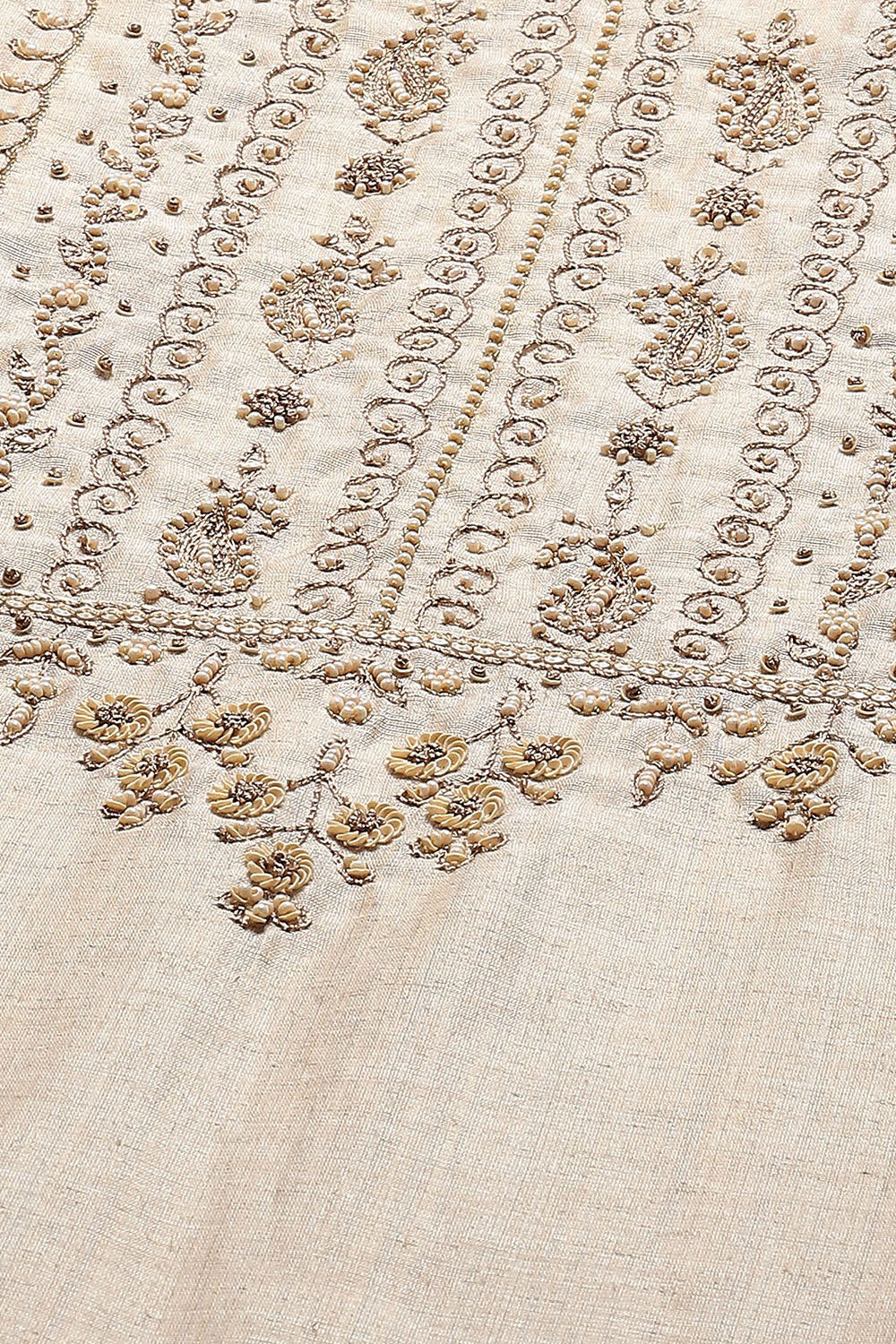 Off White Chanderi Blend Unstitched Suit set image number 2