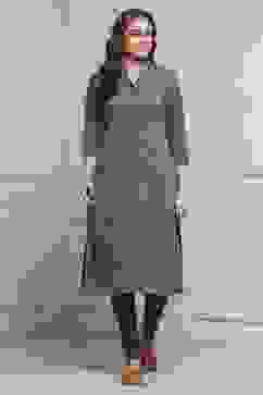 Earthy Green Yarn-Dyed Printed Straight Winter Kurta image number 5