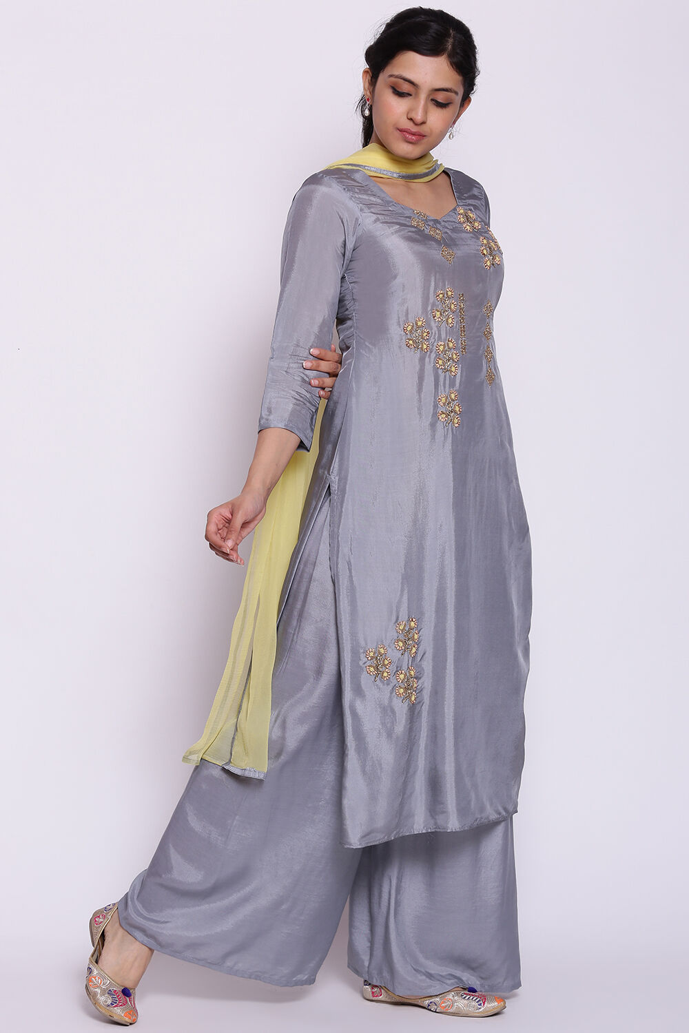 Blue Chanderi Unstitched Suit Set image number 6