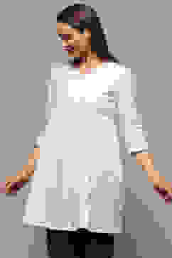 White Cotton Straight Kurta image number 2