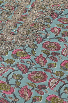 Sea Green Cotton Handloom Unstitched Suit Set image number 2