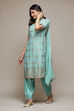 Turquoise Silk Straight Kurta Salwar Suit Set image number 5