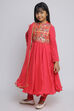Red Cotton Anarkali Kurta Churidar Suit Set image number 4