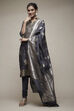 Charcoal Grey Silk Blend Straight Suit Set