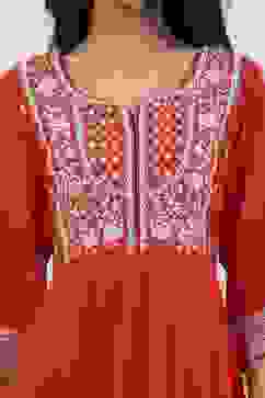 Red Cotton Kalidar Suit Set image number 1