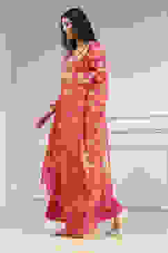 Pink Chanderi Machine Embroidered Unstitched Suit Set image number 4