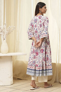 Off-White Cotton Floral Gathered Suit Set image number 5